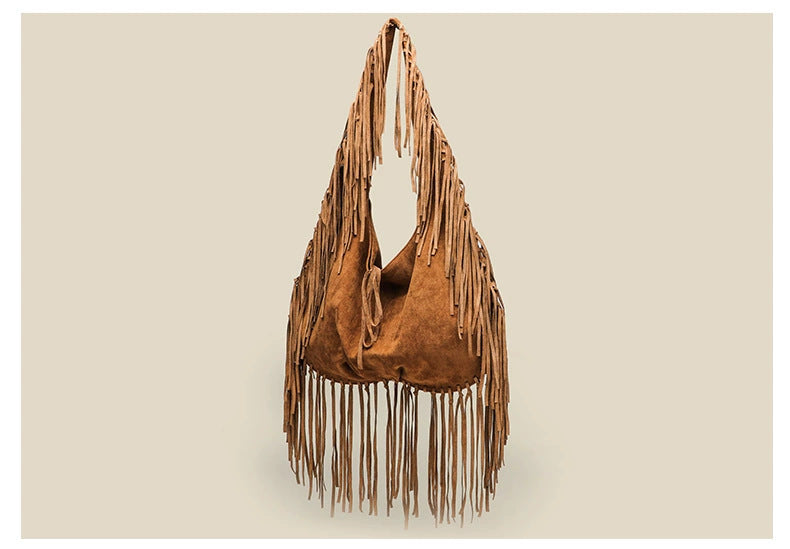 Tassel Large Tote Crescent Trendy One Shoulder Women Bag
