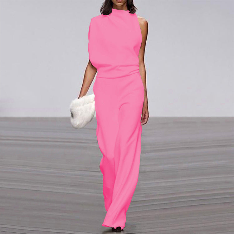 Solid Color One Shoulder Jumpsuit