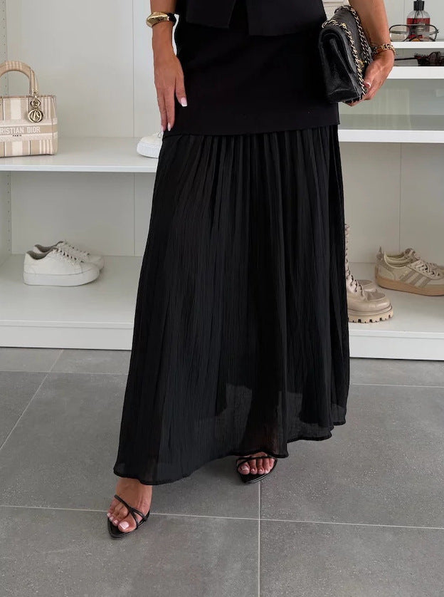 Spring Summer Knitted Stitching Vest Set Casual Vacation Loose Skirt Women