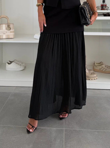 Spring Summer Knitted Stitching Vest Set Casual Vacation Loose Skirt Women