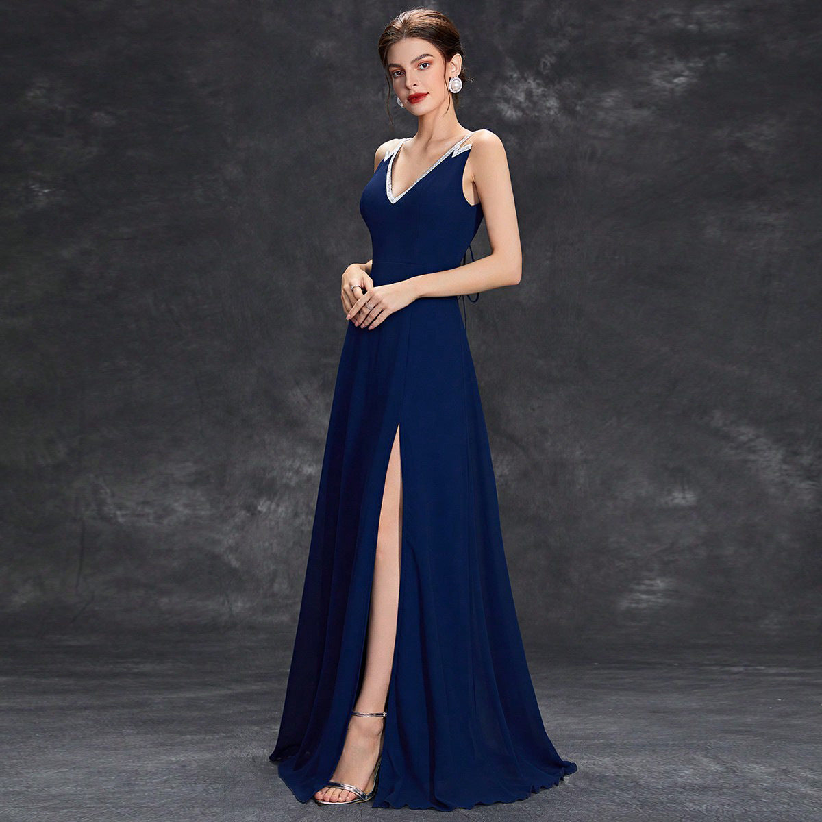 Solid Color Evening Dress Women Deep V Plunge neck Sleeveless Formal Dress Cocktail Party