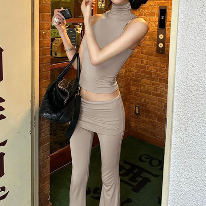 Sleeveless Top & Slim Fit High Waist Flared Pants Set