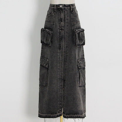 Anita Sexy Long Front Slit Denim Skirt