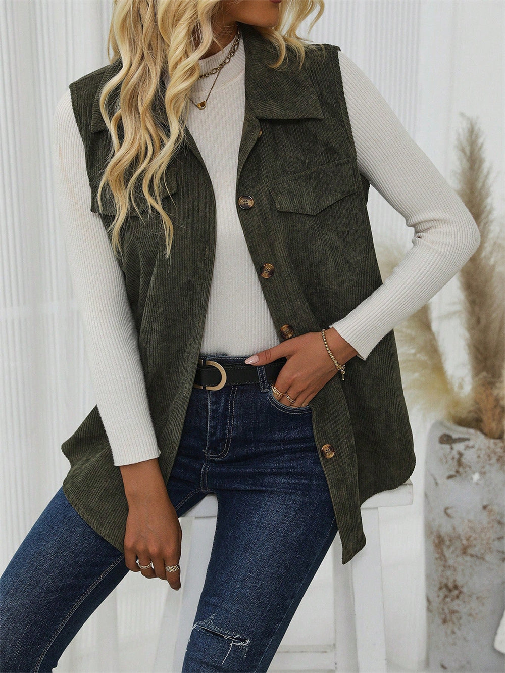 Corduroy Collared Vest Shacket
