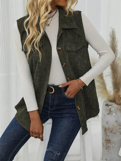 Corduroy Collared Vest Shacket