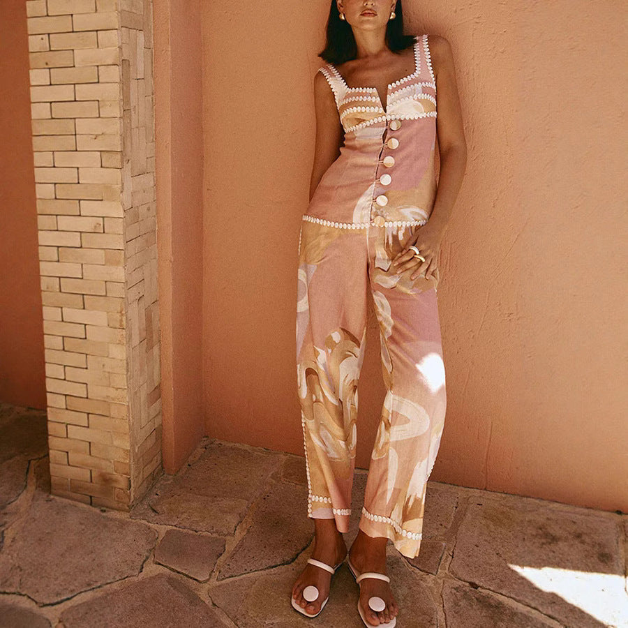 Sleeveless Vest & Pants Printed Set