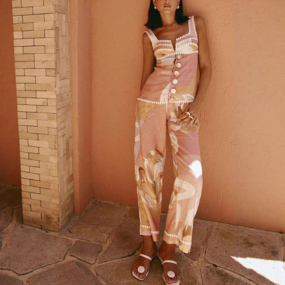 Sleeveless Vest & Pants Printed Set