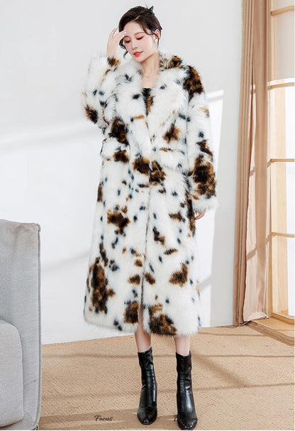 Leopard Print Faux Fur Trench Coat