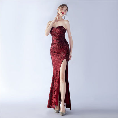 Sequined Strapless Evening Dress