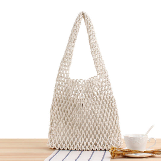 Solid Color Net Hand-Woven Bag Handmade Shoulder Bag