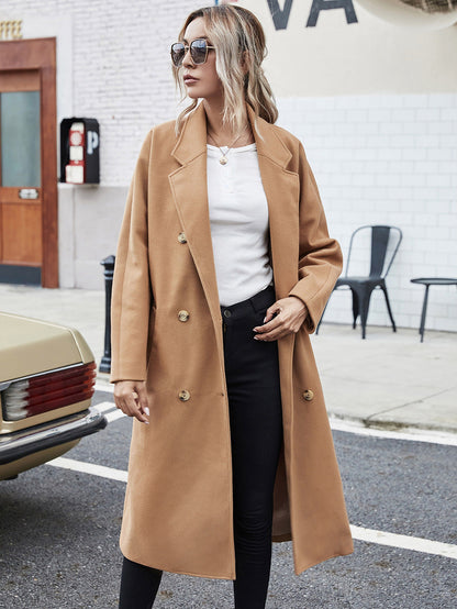 Woolen Lace-up Double Breasted Coat Outerwear