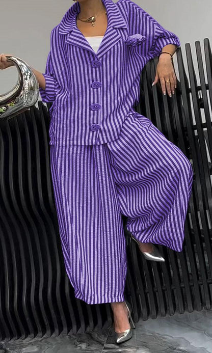 Wide Leg Pinstripe Loose Casual Sets