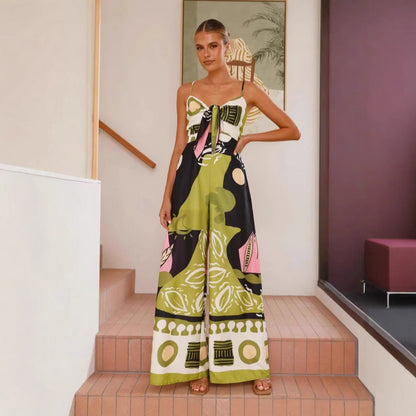 Sexy Print Wide Leg Jumpsuit Women