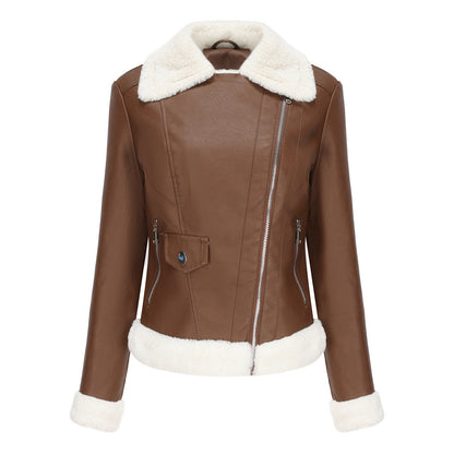 Fleece Trims Leather Jacket