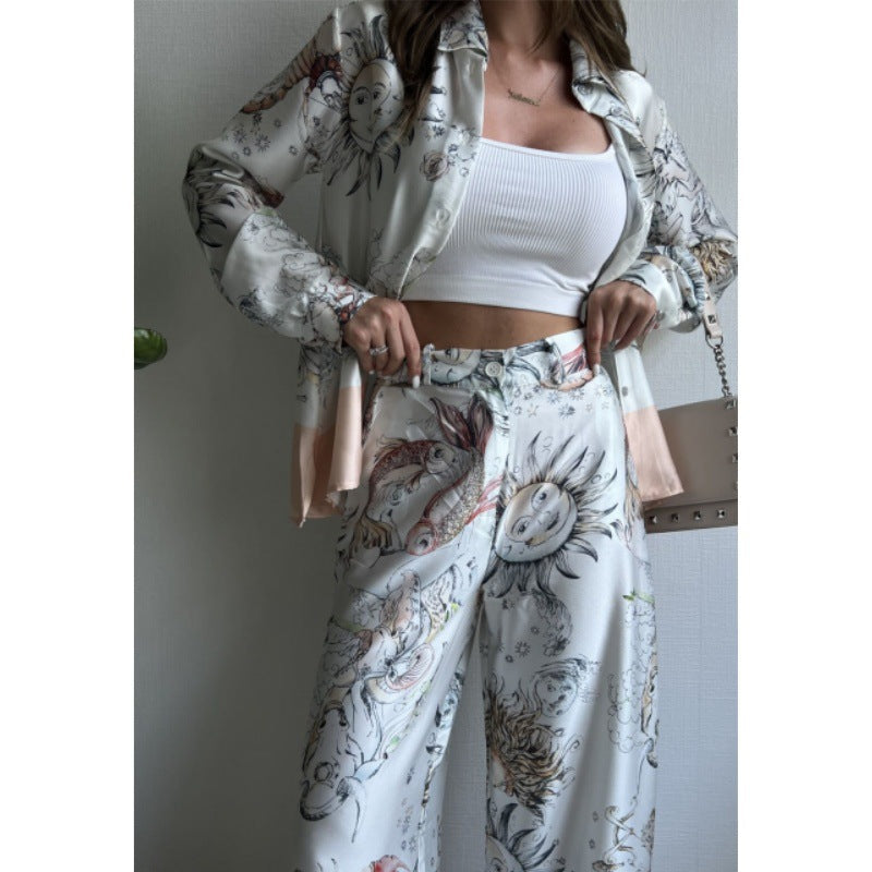 Sexy Printed Long Sleeved Top and Botto Two Piece Set