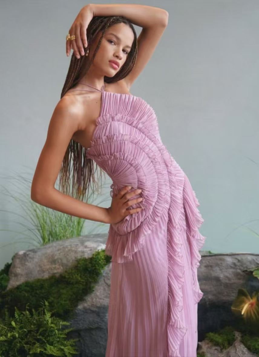 Pleated Halter Chiffon Elegant Dress