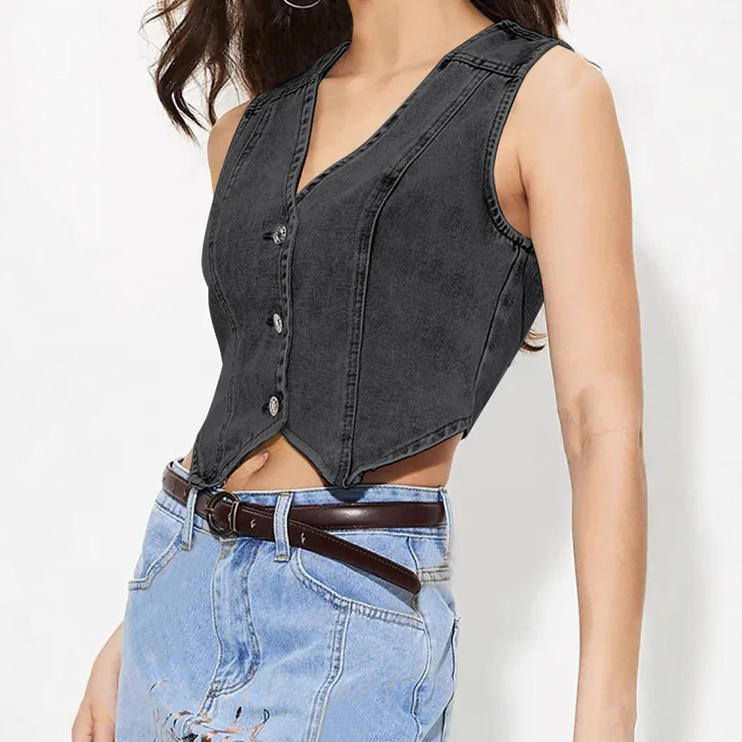 Denim V-neck Vest Top