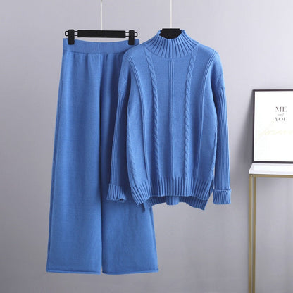 Mock Neck Cable Knitted Two Piece Set