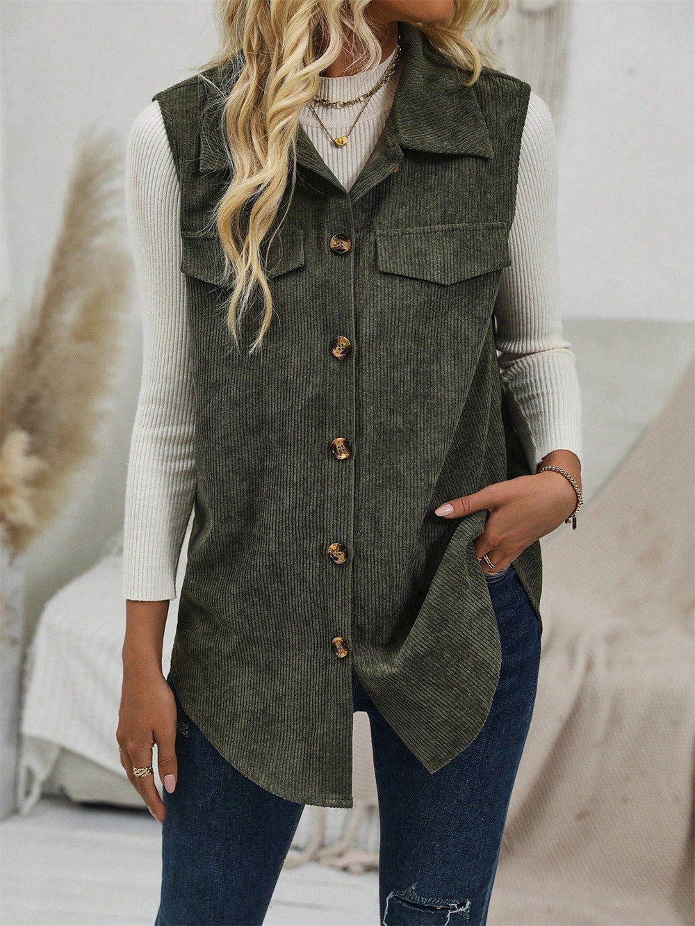 Corduroy Collared Vest Shacket