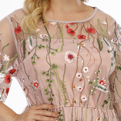 Mesh Embroidered Formal Party Maxi Dress