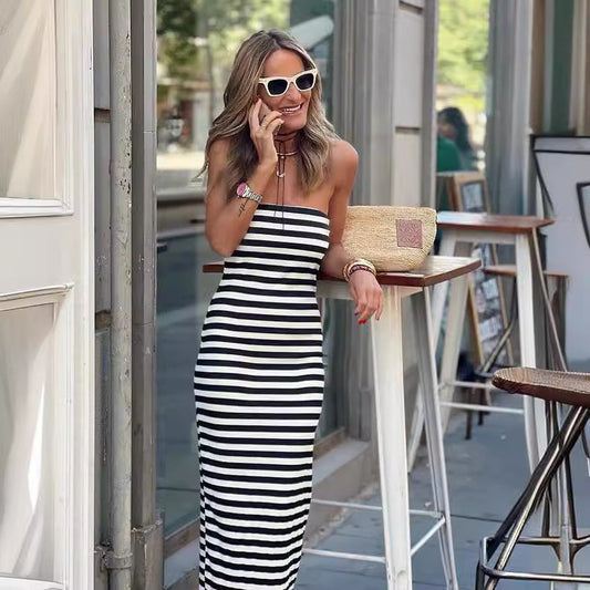 Striped Split Sheath Dress