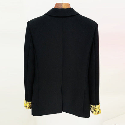Embellished Beaded Cuffs One Button Mid-Length Blazer