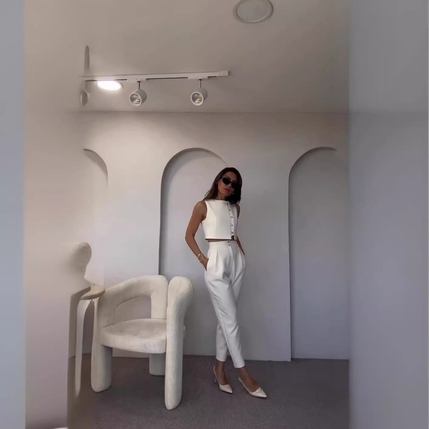 Sleeveless Vest High Waist Cropped Pants Two Piece Set