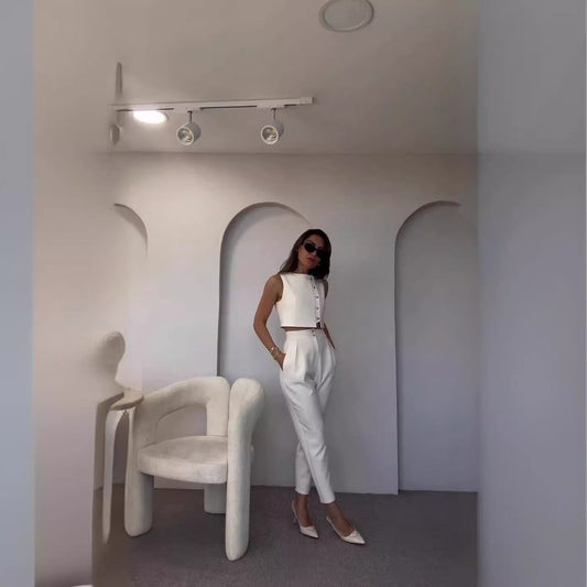 Sleeveless Vest High Waist Cropped Pants Two Piece Set