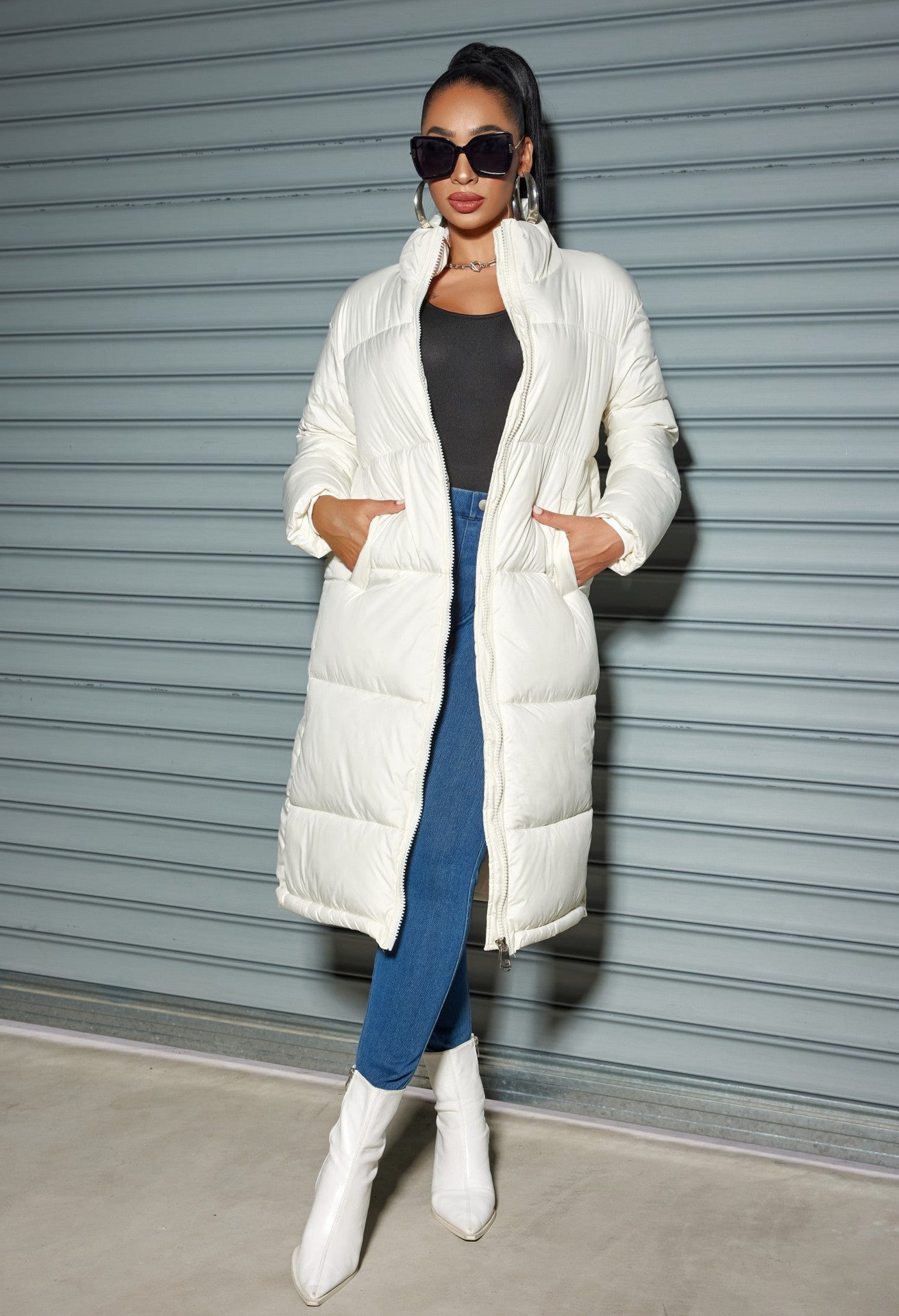 Solid Zipped Long Cotton Jacket