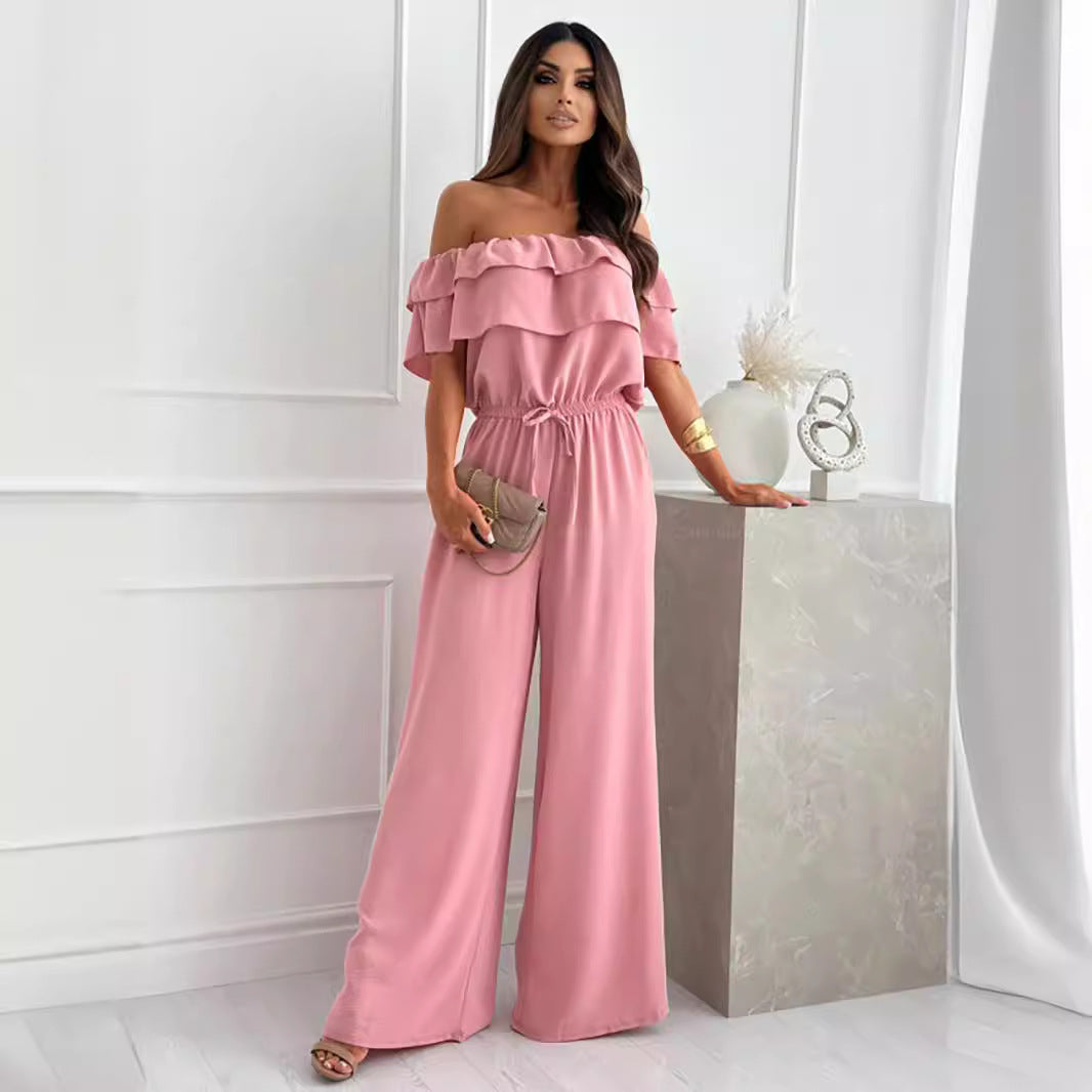 Ruffled off Shoulder Short Sleeved Jumpsuit