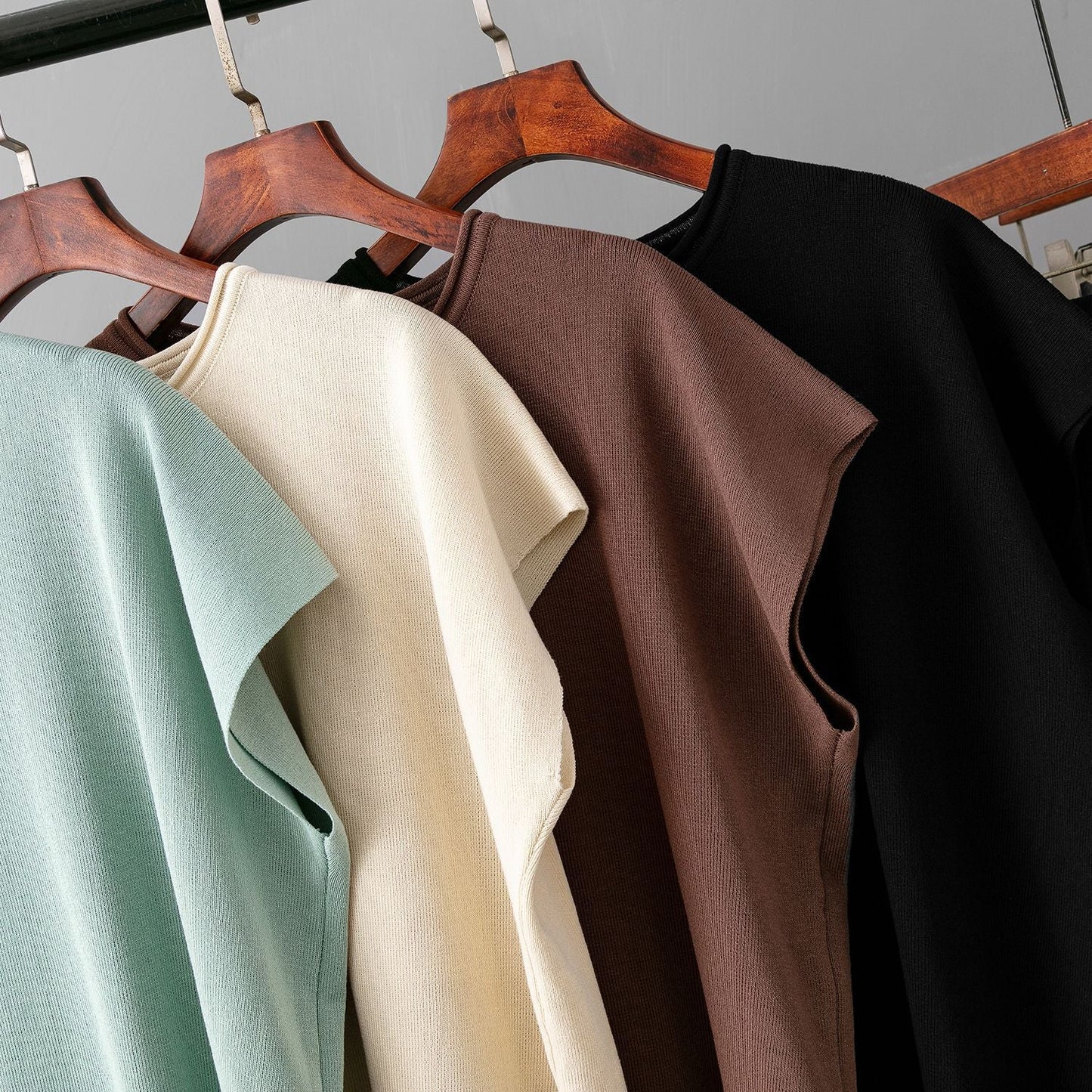 Solid Color Sleeveless Sweater Vest & Wide Leg Pants Sets