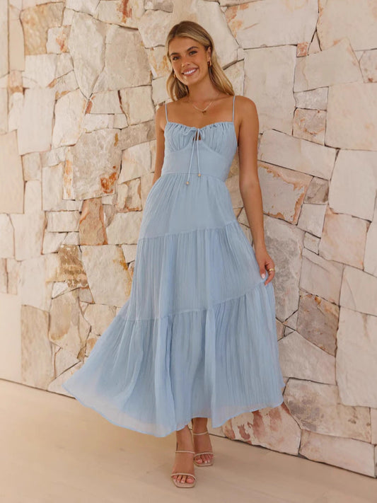Sleeveless Backless Lace Up Large Day Dress