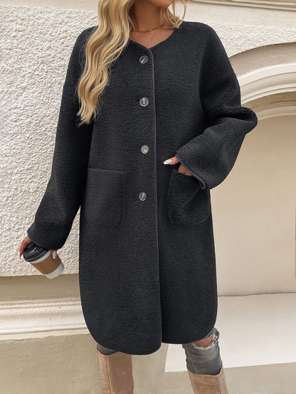 Casual Breasted Pocket Long Coat