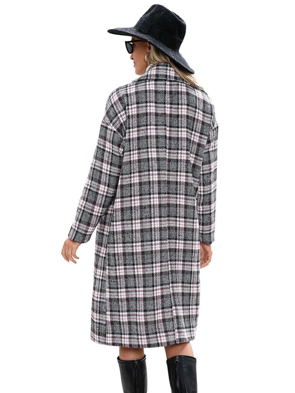 Houndstooth Woolen Plaid Trench Coat