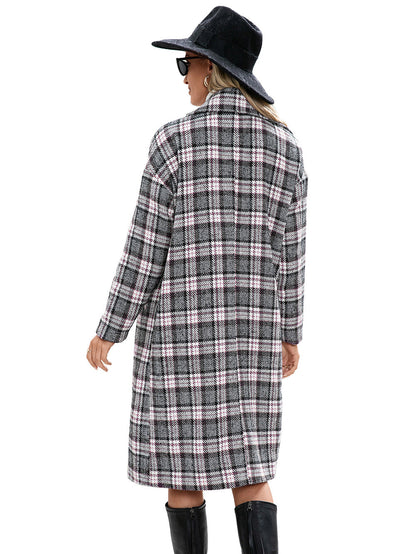 Houndstooth Woolen Plaid Trench Coat