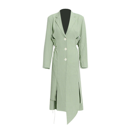 Matcha Green Slim Trench Coat Blazer