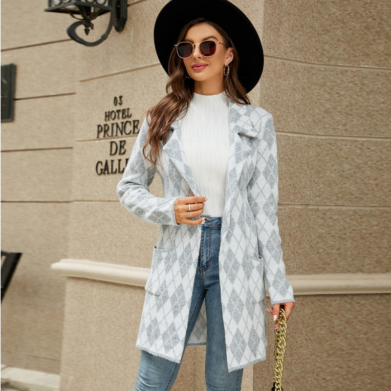Houndstooth Knitted Coat