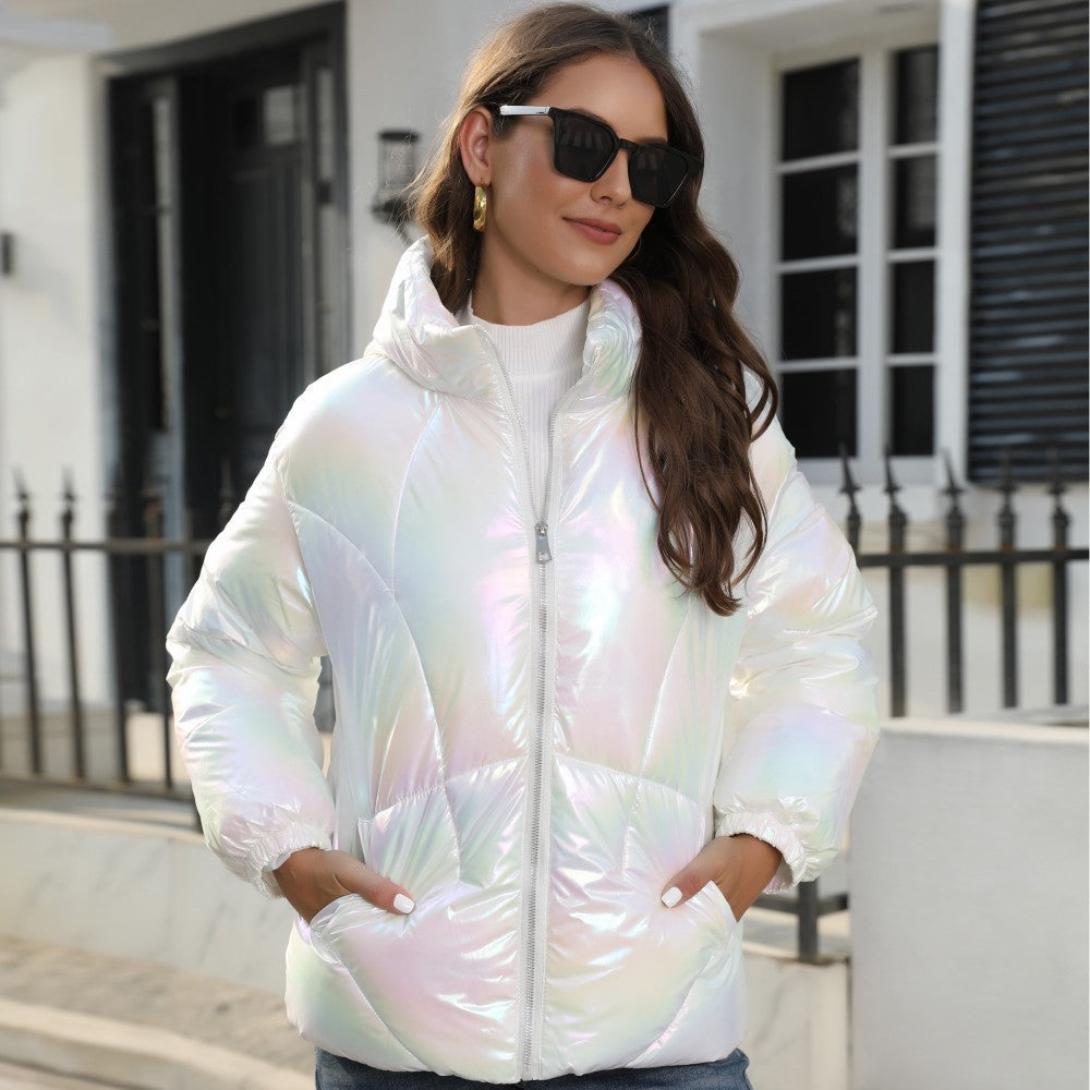 Shiny Hooded Thermal Puffer Jacket