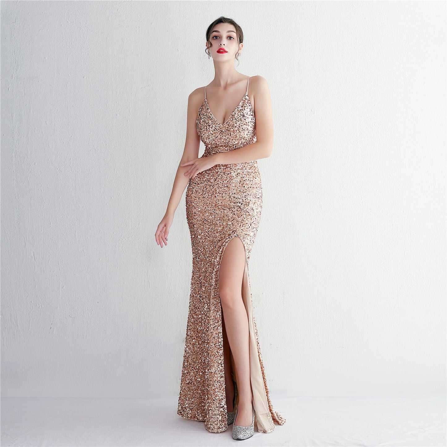 Velvet Bottom Sequined Dress