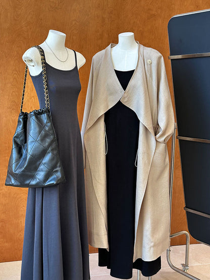Cotton Linen Drawstring Long Coat