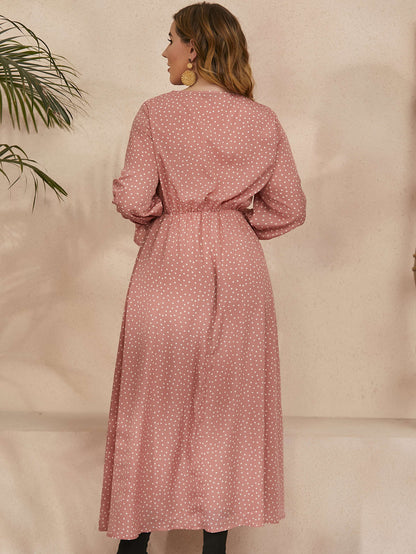 Plus Size Polka Dot Long Sleeves Dress