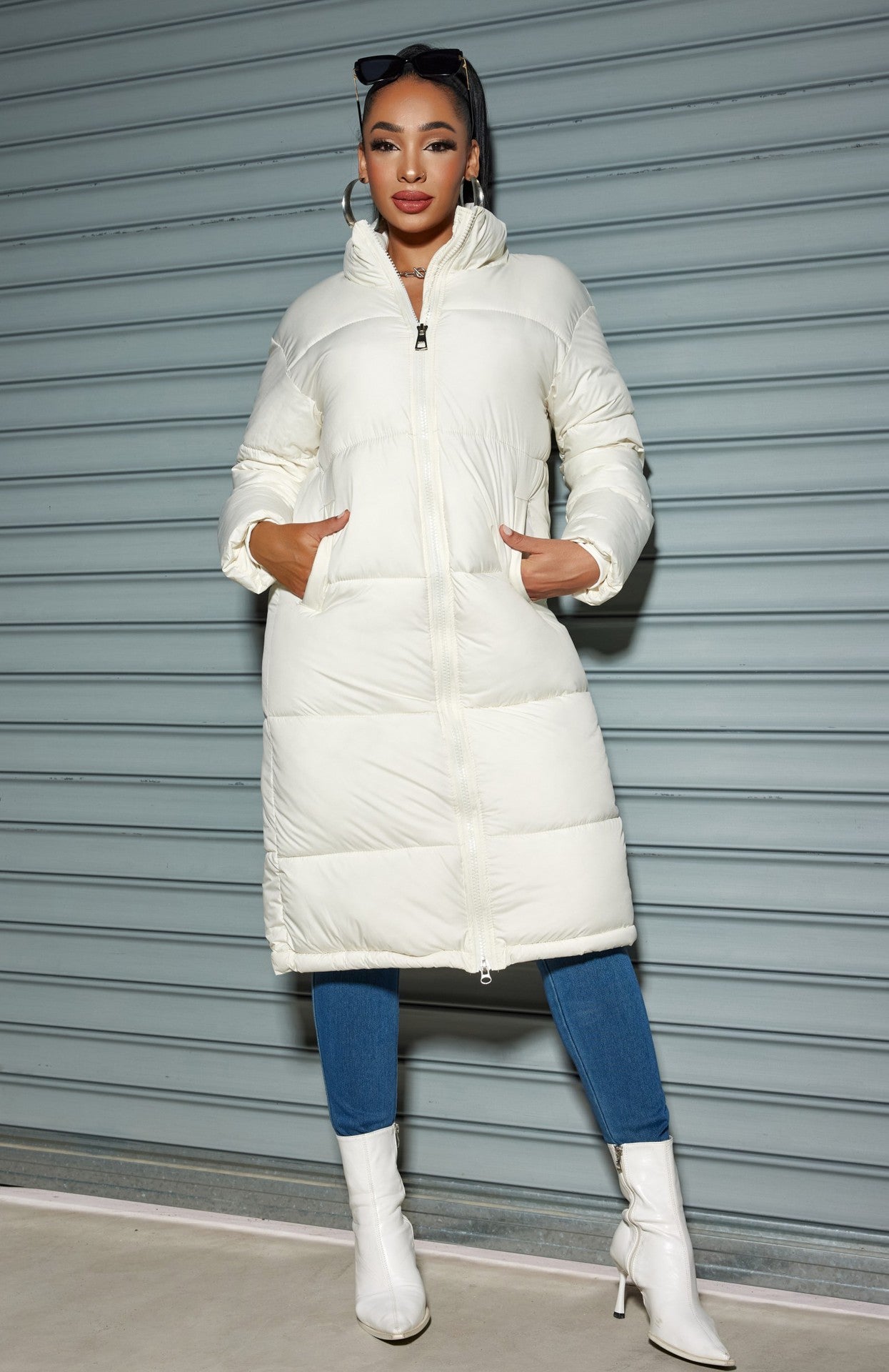 Solid Zipped Long Cotton Jacket