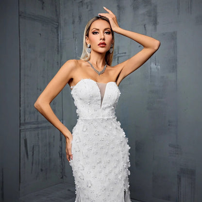 Strapless Evening Dress V neck Gauzy Gown Cocktail Party Weddings