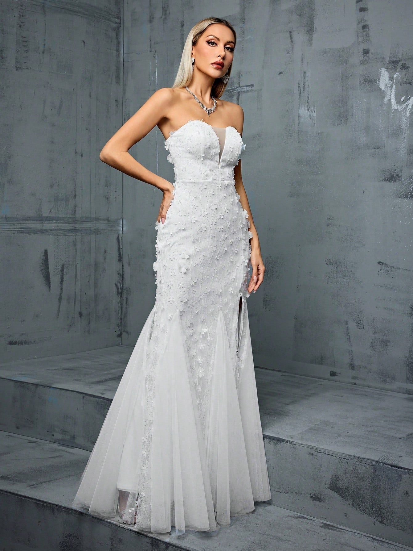 Strapless Evening Dress V neck Gauzy Gown Cocktail Party Weddings