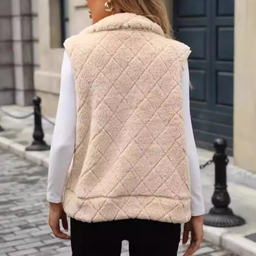 Diamond Lattice Plush Cardigan Vest