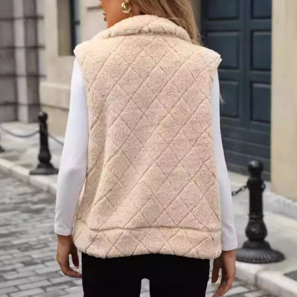 Diamond Lattice Plush Cardigan Vest