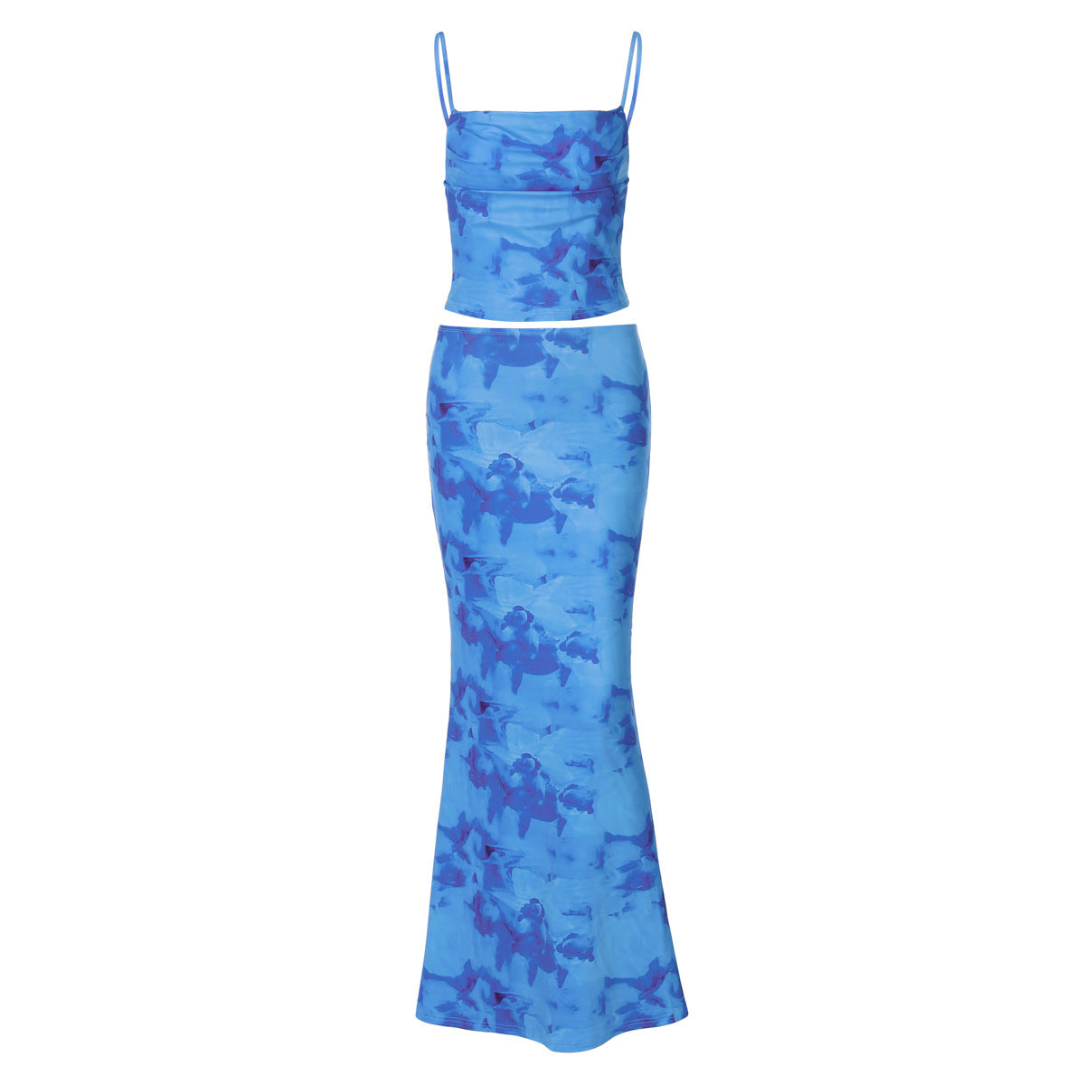 Women Clothing Spring Sexy Print Bandeau Sling Top Sexy Skirt Set