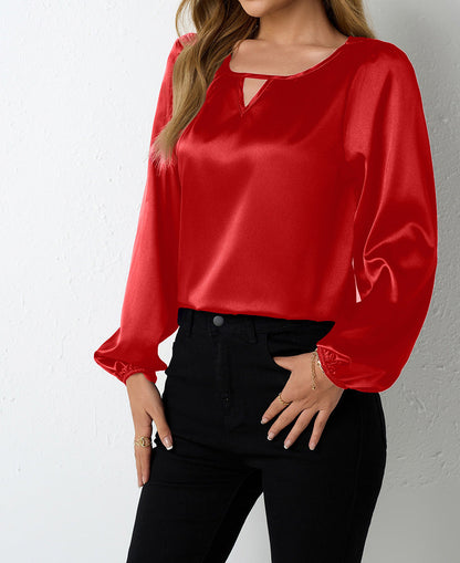 Satin Casual Pleated Long Sleeve Satin Top