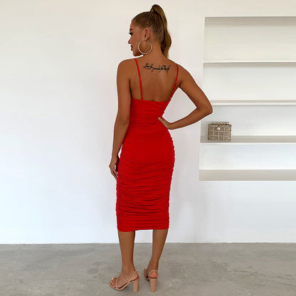 Corset Ruffle Slim Knee Length Dress