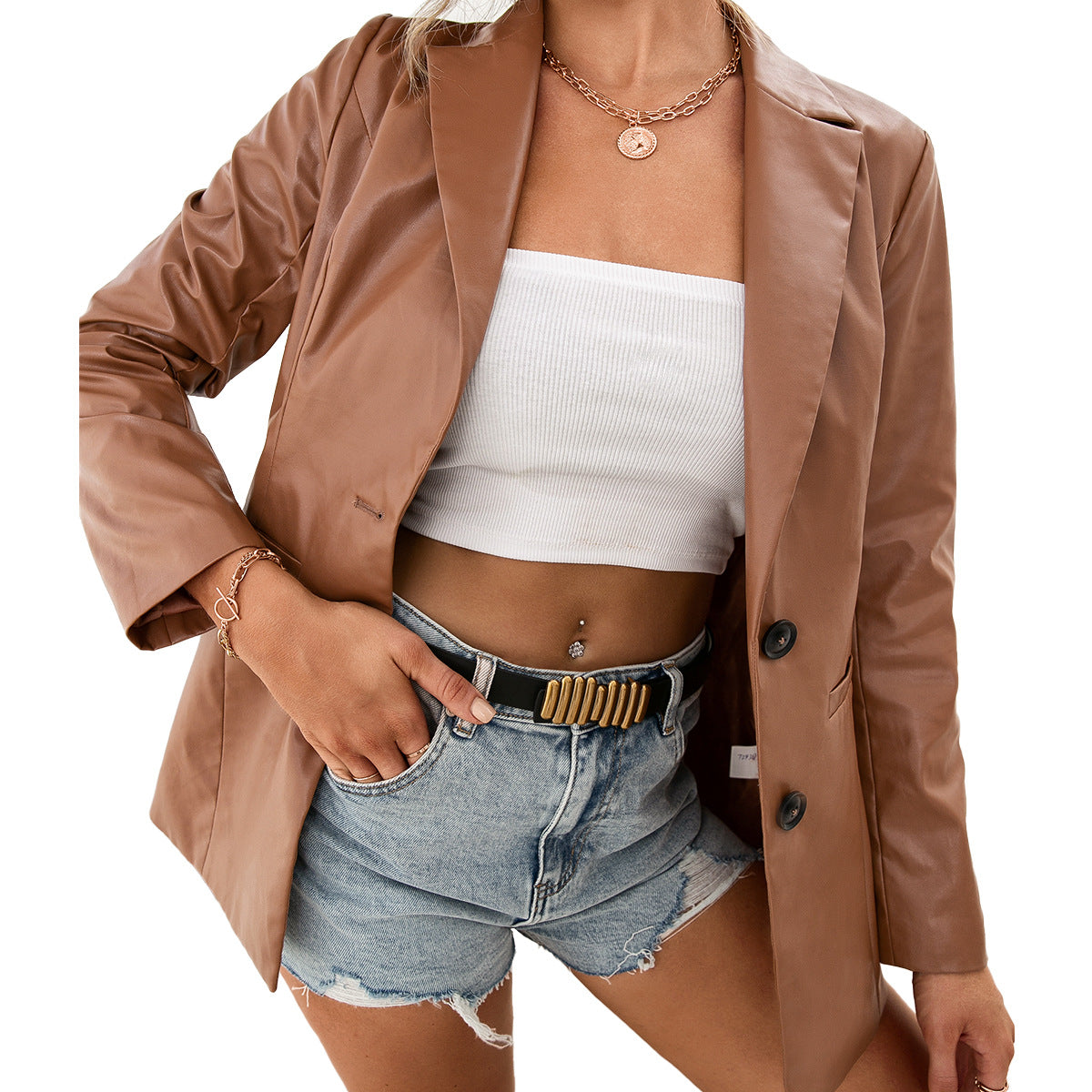 Faux Leather Slim Jacket
